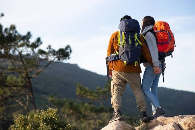 Trekkers at sunrise